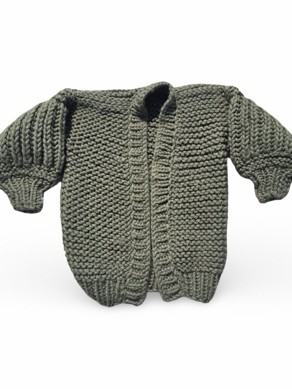 MUMS Chunky Knit Open Front Cardigan Sweater Olive Green Womens M Cozy Oversized
